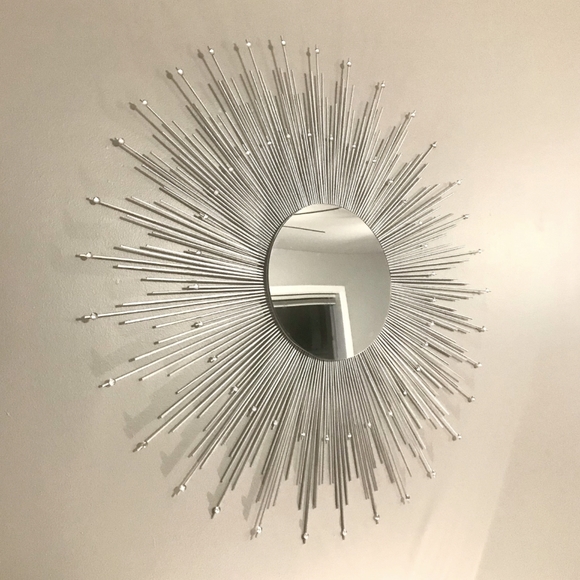 Large 35" Silver Sunburst Mirror with Gems Decorative Wall Mirror - Picture 1 of 5